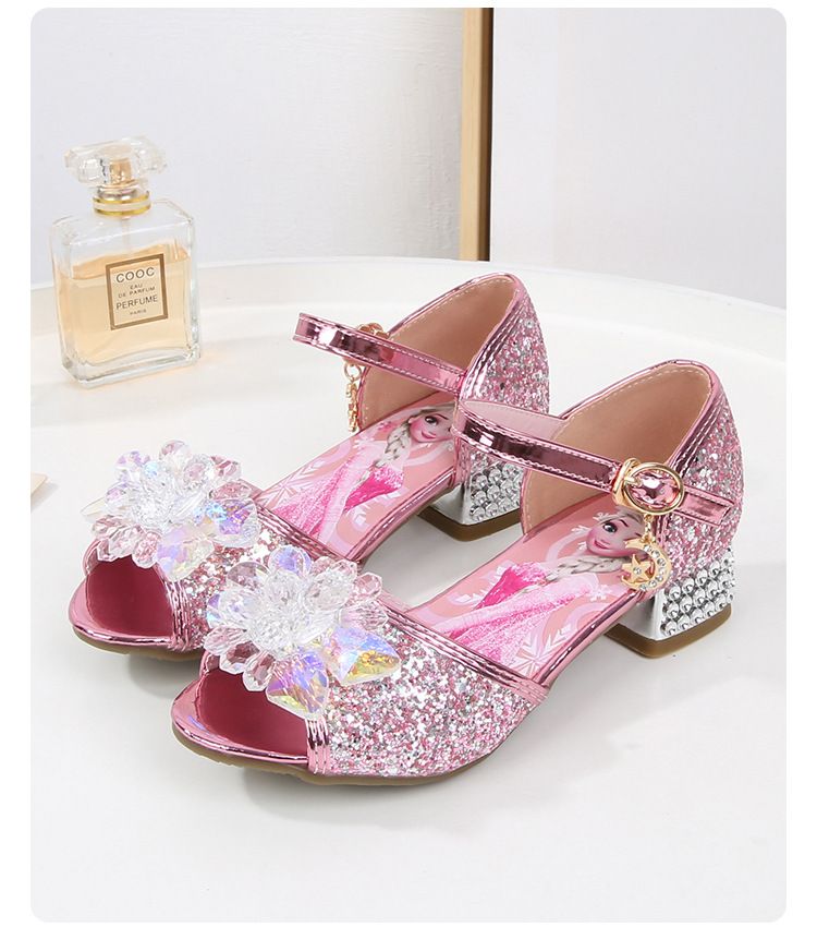Dress Shoes Girls' High-Heeled Sandals Summer New Children's Crystal Shoes Children's Soft Soled Snow Princess Shoes