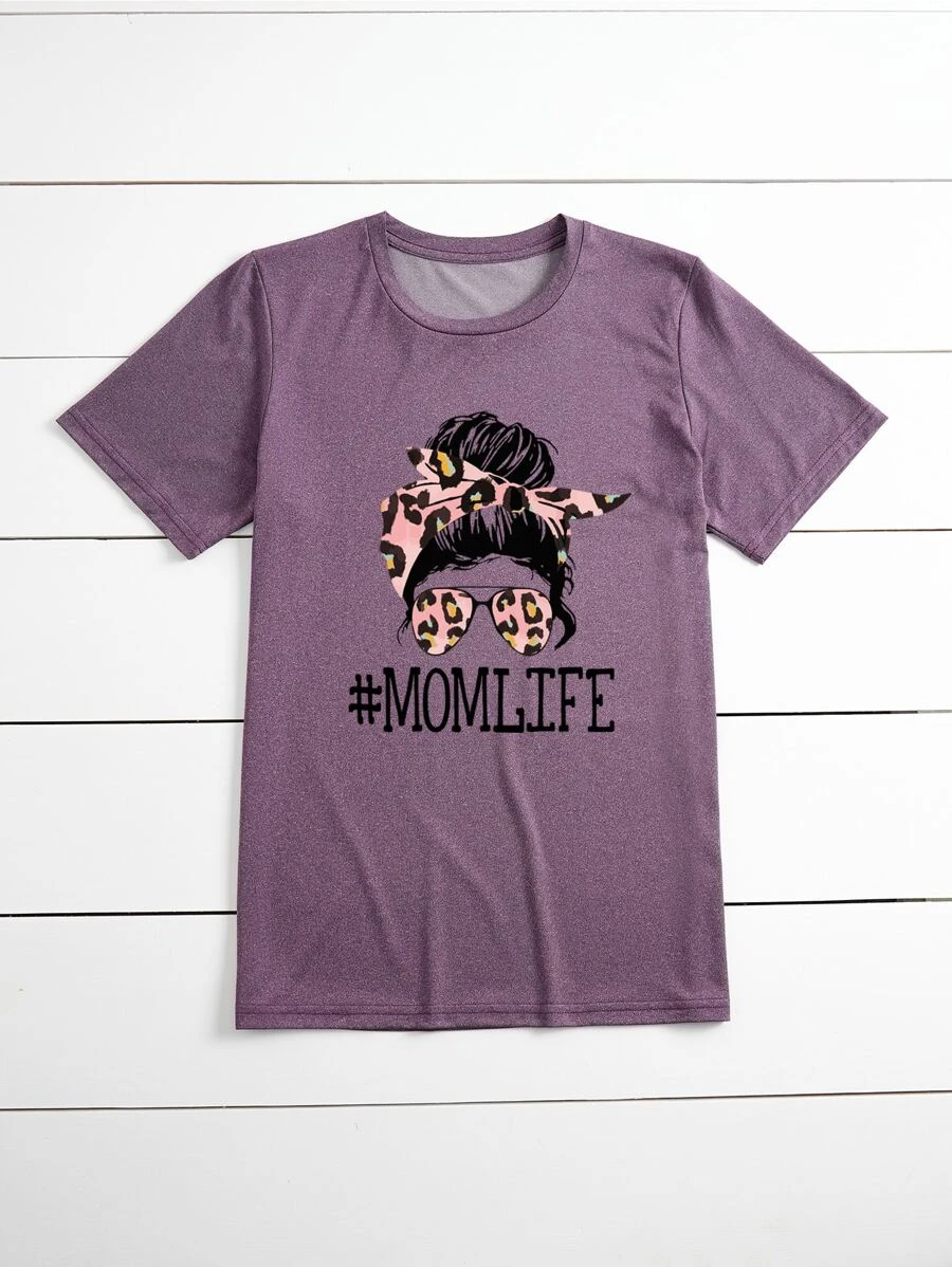 DX065# Women Letter & Figure Graphic Tee T-Shirt