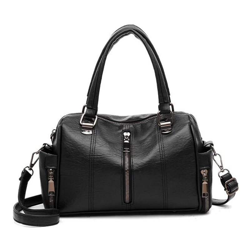 Trend Soft PU Leather Ladies Messenger Bag Female Boston Zippers Handbag Purse Casual Women Totes Single Shoulder Bags Wandu 005