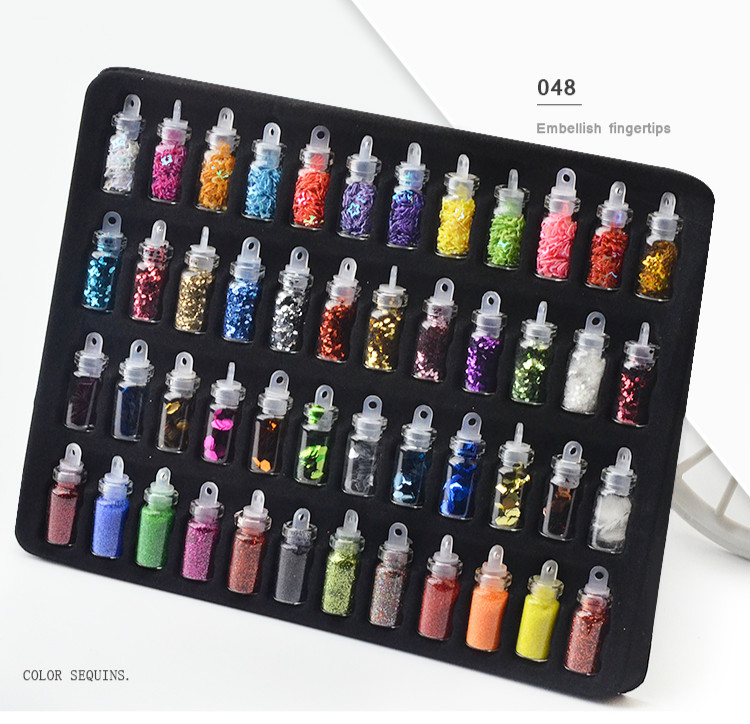 48 Bottles/Set Nail Art Sequins Glitter Powder Manicure Decoral Tips Polish Nail Stickers Mixed Design Case Set