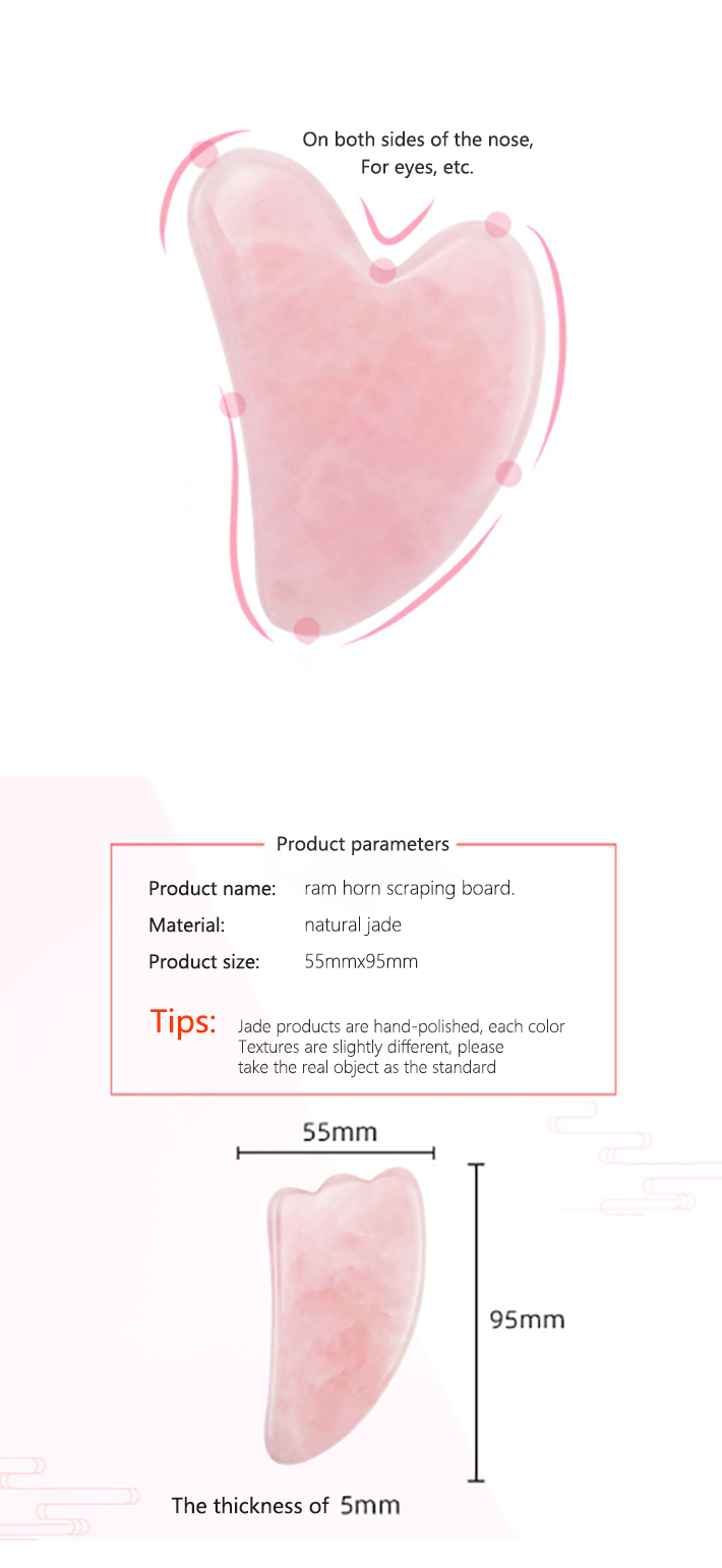 Natural Rose Quartz Stone Gua Sha Scraping Massage Tool, Healing Crystal Guasha Board Facial Massager Traditional Scraper Tool