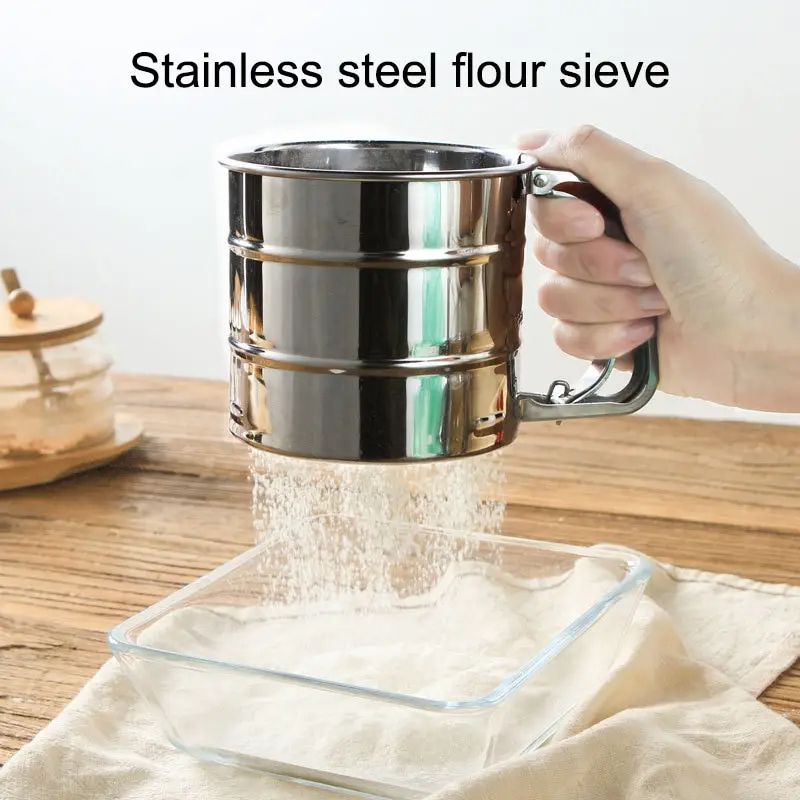 1pc Stainless Steel Flour Sifter For Baking, Powder Sugar Shaker With Hand Press Design, Fine Mesh Flour Sifter Sieve