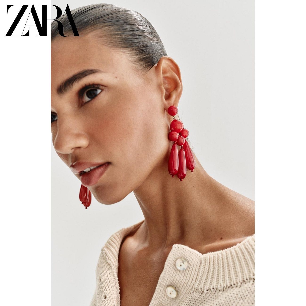 Vibrant Red Acrylic Beaded Drop Earrings, Retro Waterfall Tassel Design, Lightweight Statement Earrings for Women, Perfect for Spring & Summer Occasions

