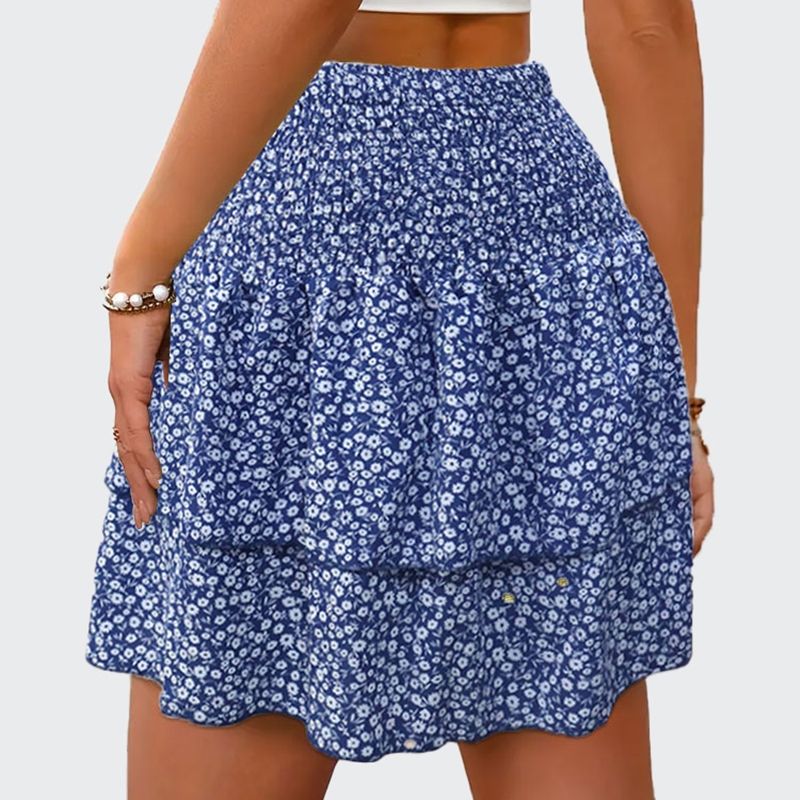W192627 Summer Floral Pleated Skirt Womens Vintage Ruffle Print Pink Skirt Fashion Y2k Short Skirts Leisure Vacation Bohemian Miniskirt