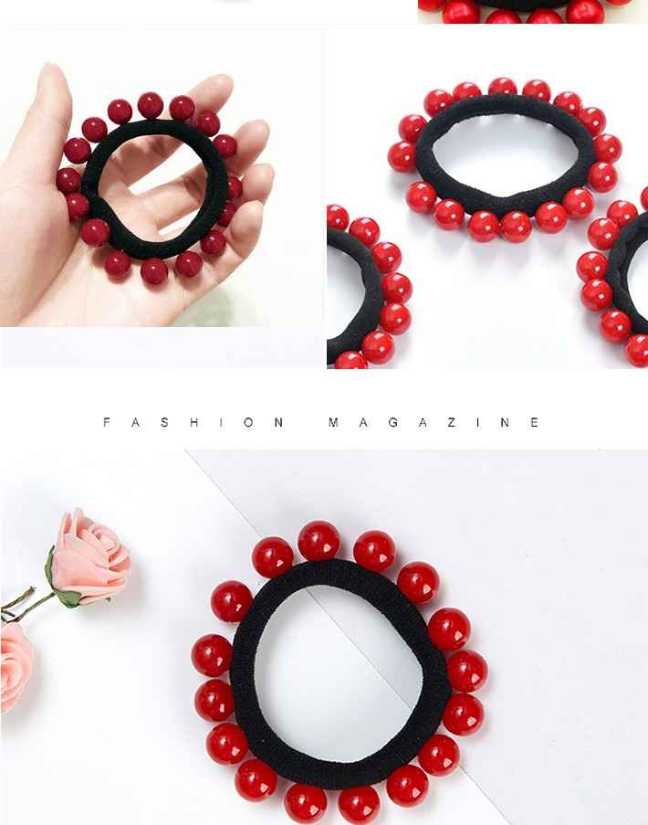 Tospino Women Red Small Pearl Seamless Elastic Hair Band Hair Circle Rope 50pcs