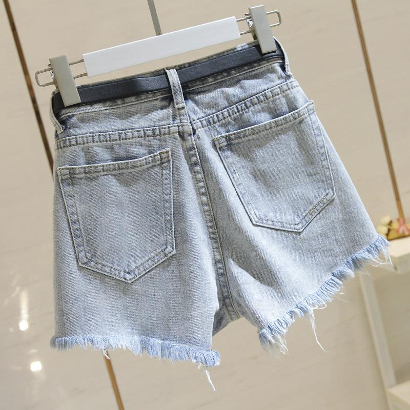 Women's Summer Versatile Ripped Denim Shorts Light Frayed Shorts