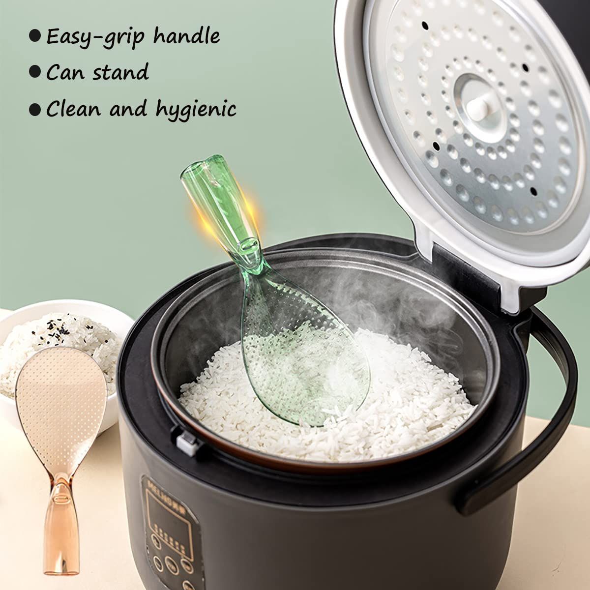 Rice Paddle,Non Stick Rice Paddle,Transparent Standing Rice Spatula with Non Stick Rice Spoon,Non-Stick and Easy to Clean Standing Rice Spoon
