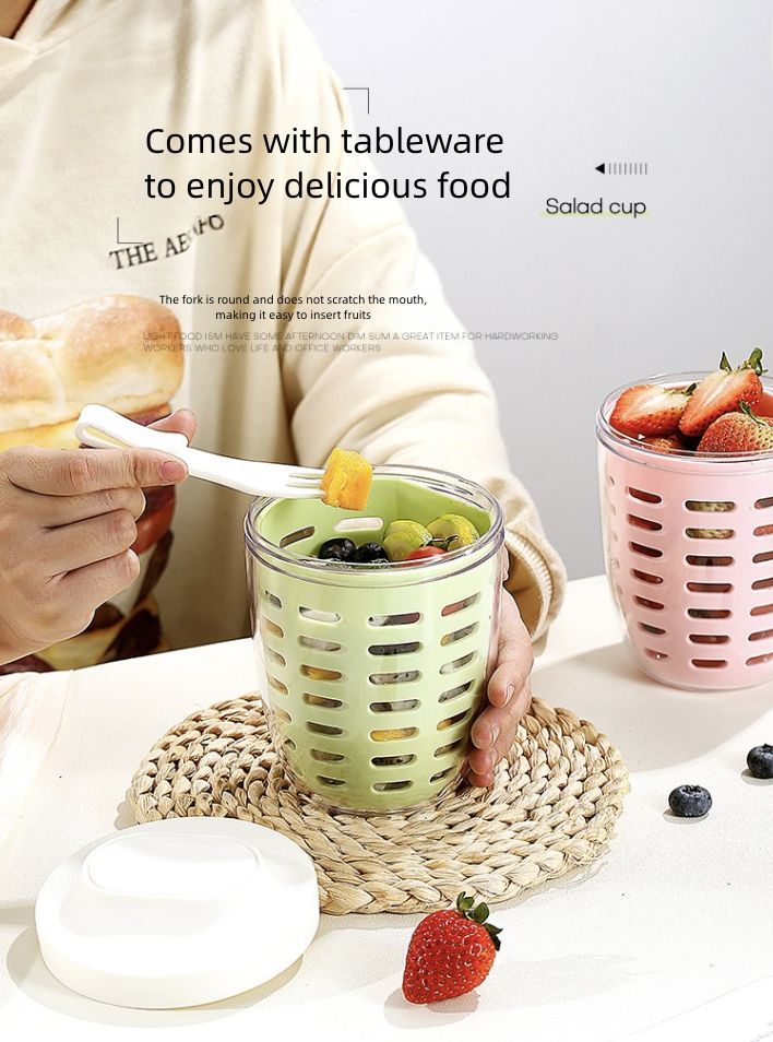 Salad Cup Picnic Fruit Cup Double-Layer Water Cup Portable Breakfast Cup for Office Workers Student Soup Cup Milk Cup Kitchen Dining Storage Travel To-Go Food Containers