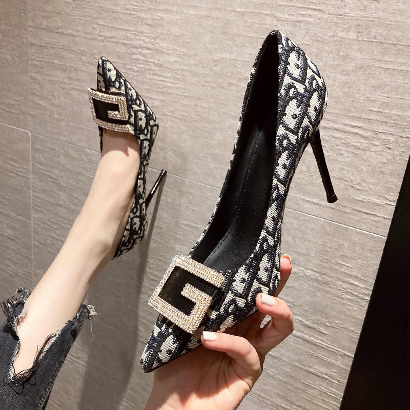 New Design Summer Print Pattern Pointed Toe Stiletto Elegant Ladies High Heel Sandals