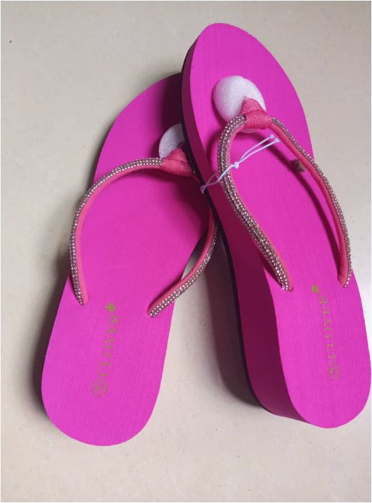 Wedge Slippers for Ladies-Waterproof Rhinestone flip flops slippers ladies
