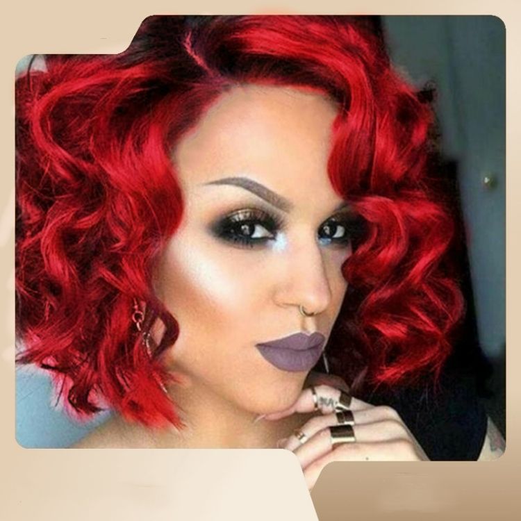 Short wigs beauty care hair dressing black wine red CRRshop wig female new fashion tredn European and American wig with black short curly hair and chemical fiber buckle net wig cover
