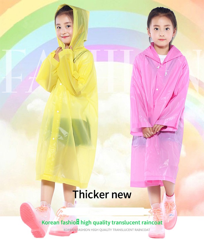EVA Reusable Raincoat Rain Ponchos with Hood and Elastic Cuff Sleeves for Kids, Size 113 cm x 55 cm