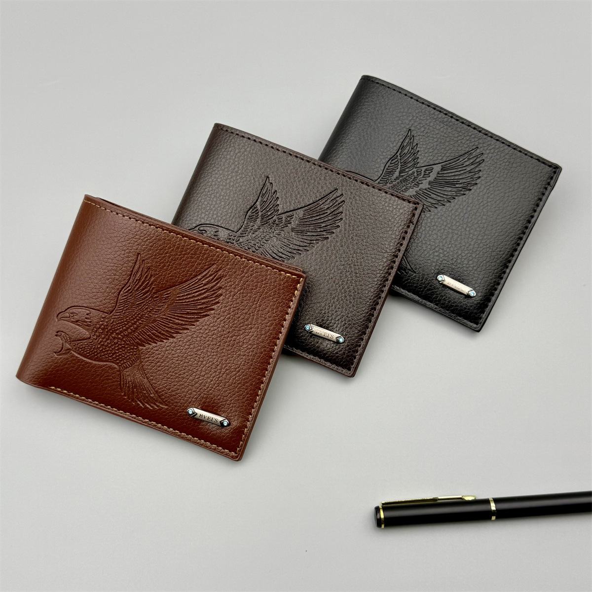 New Men's Short Wallet Soft Leather Lightweight Eagle Pattern High Appearance Level
