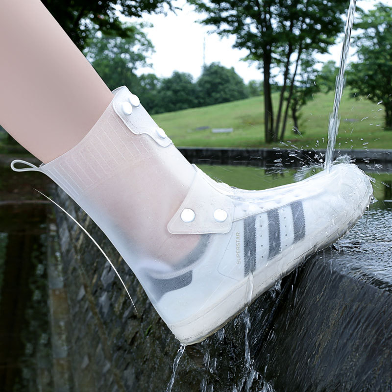 Thickened and environmentally friendly PVC shoe covers CRRshop free shipping best sell women's mid tube rain shoes, PVC shoe cover, waterproof, rainy day foot cover, water shoes  36 37 38 39 40 41 42 43 44 45 blue white pink grey shoe cover