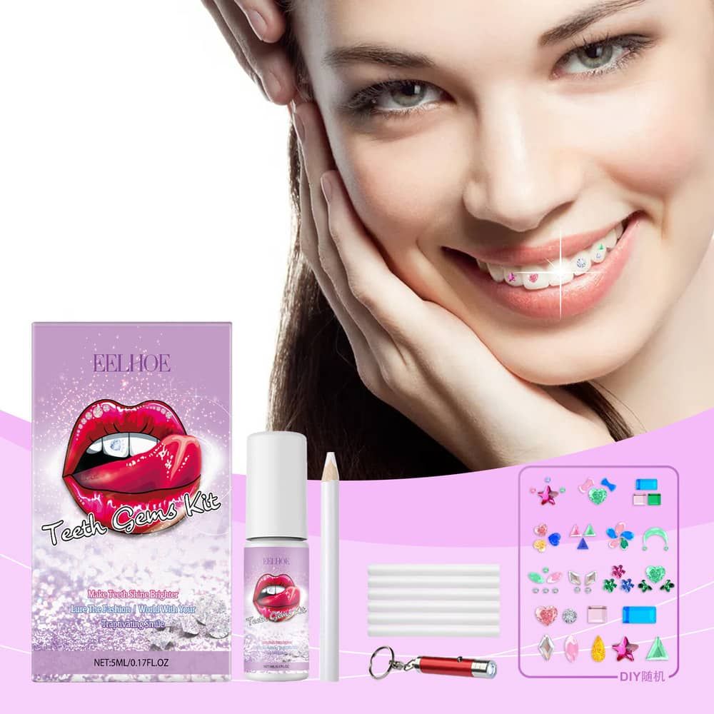 EELHOE DIY Tooth Gemstone Kit, Dental Decoration Personalized Sparkling Light Up Smile Style Dental Drill Combination Set
