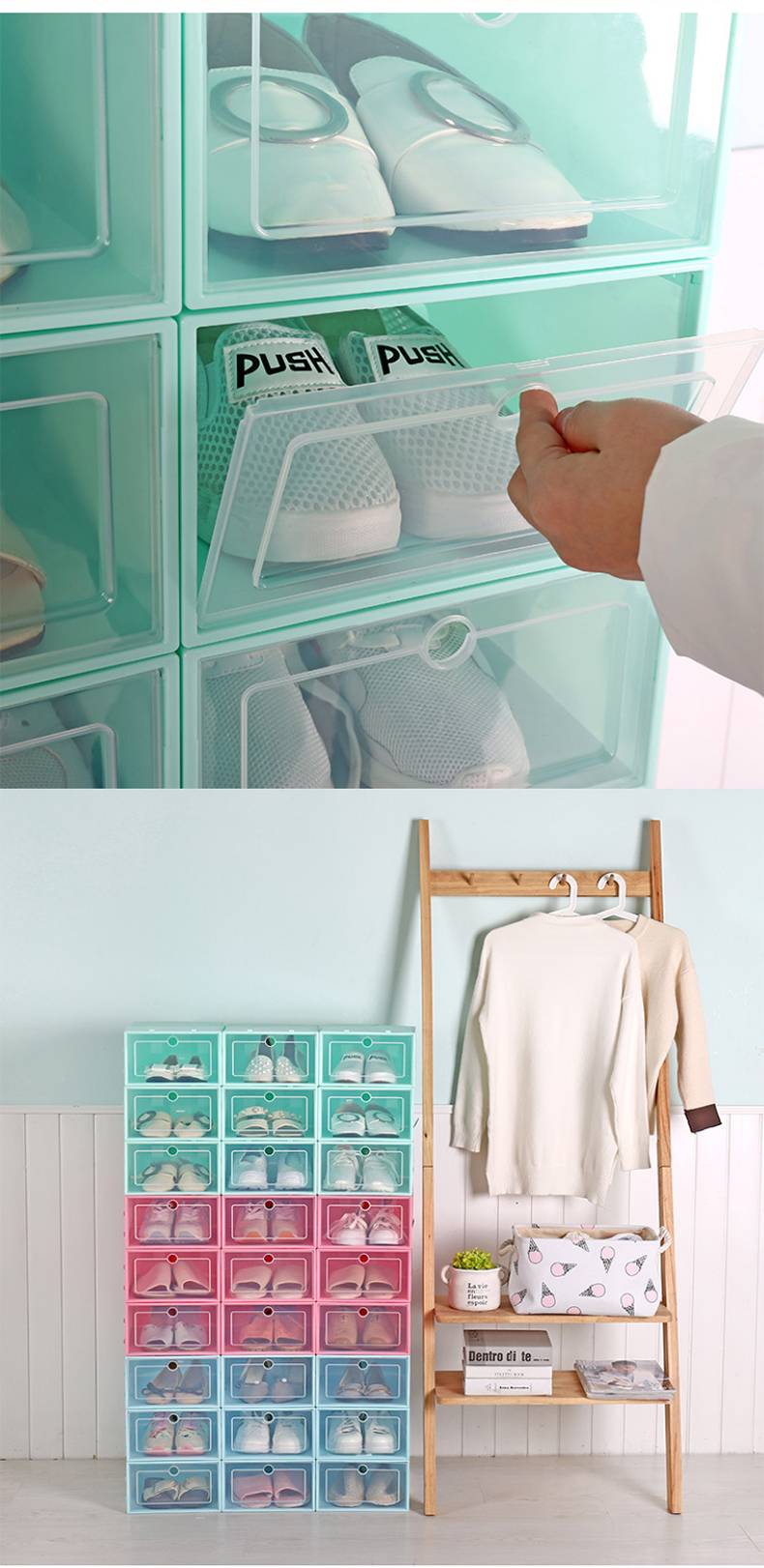 RY030 3pcs Shoe Boxes Sets Clear Plastic Stackable Foldable Shoe Box Stackable Shoes Storage Box Display Box Flap Shoe Container