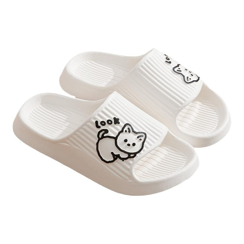 2307 Women Cute Cartoon Kitten Print Summer Non-Slip and Deodorant Platform Bathroom Home Slippers