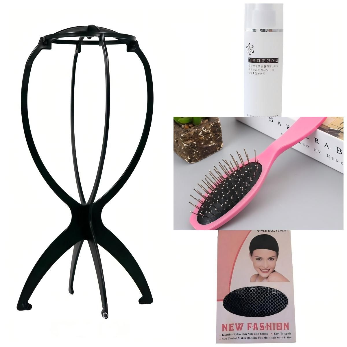 Wig Tools Set Waterproof Lace Front Wig for Wigs with Tools and Hair Wax Stick (Wig Stand/Wig Conditioner/Hair Wig airbag comb/Wig Caps*2)-Wig Tool Set (5 PACK)