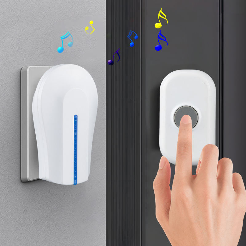 BJ-006K(AC) Wireless Doorbell - Waterproof Doorbell Chime Kits with 1 Transmitter+1 Receiver, Operating at 80-120Meters Range 36 Ringtones 4 Volume Levels & LED Flash, Door Bell for Home/Classroom