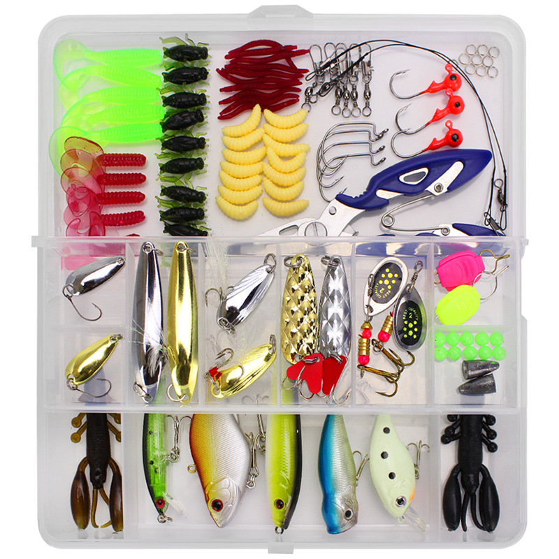 101pcs Fishing Lures Kit for Freshwater Bait Tackle Kit for Bass Trout Salmon Fishing Accessories Tackle Box Including Spoon Lures Soft Plastic Worms Crankbait Jigs Fishing Hooks
