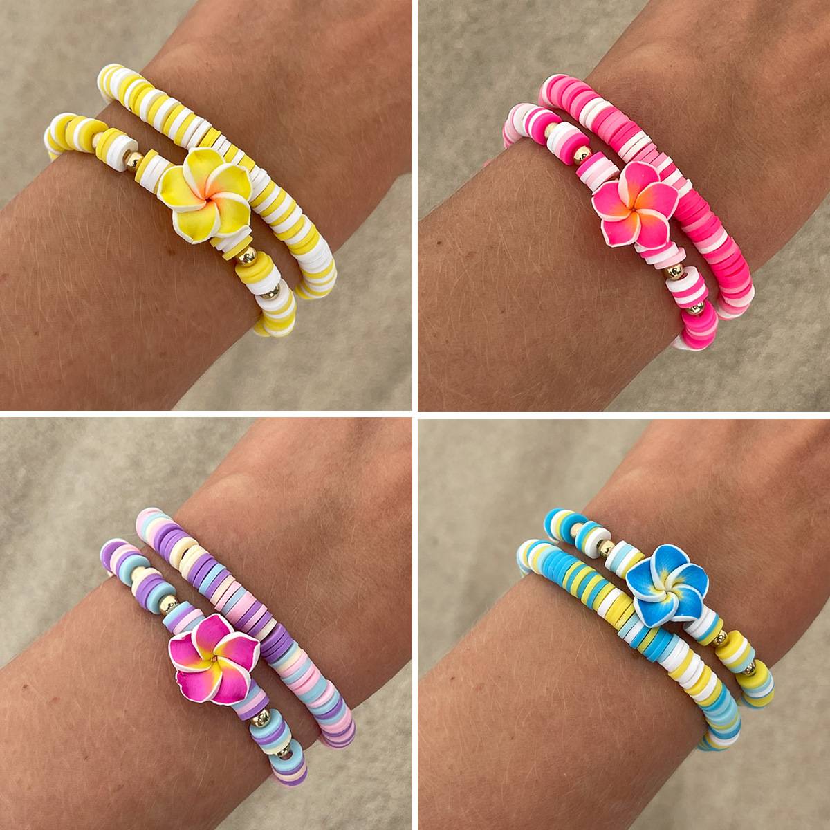 jewelry five-petal flower pendant bracelet Colored beaded CCB polymer clay bracelet set