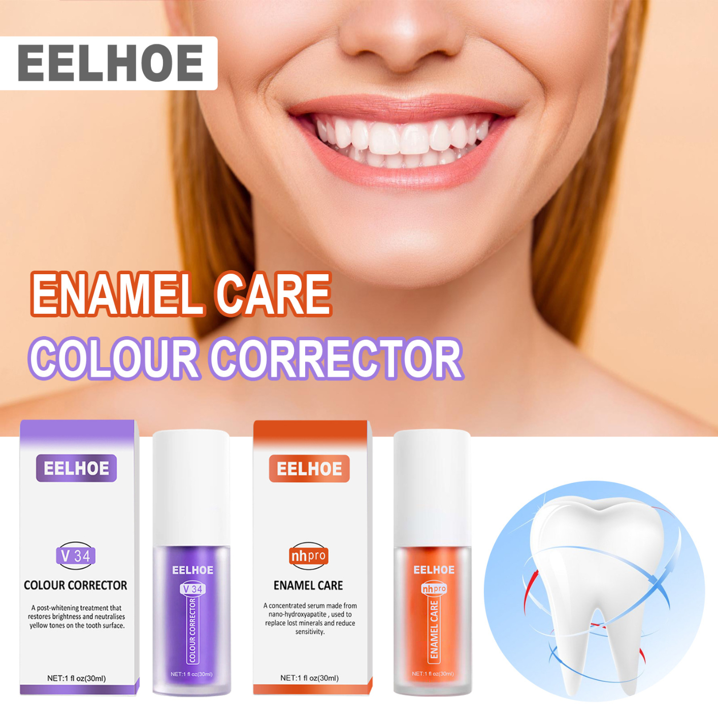 V34 Colour Corrector and Nhpro Enamel Care Toothpaste Kit, Purple Toothpaste for Teeth Whitening and Teeth Cleaning