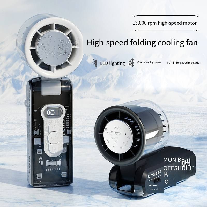FC8 New Arrival Transparent Ice Compress Cooling Fan, USB Rechargeable Turbo Handheld Fan, Portable Mini Cooling Device, Foldable Desktop Outdoor Personal Air Cooler for Summer Heat Dissipation