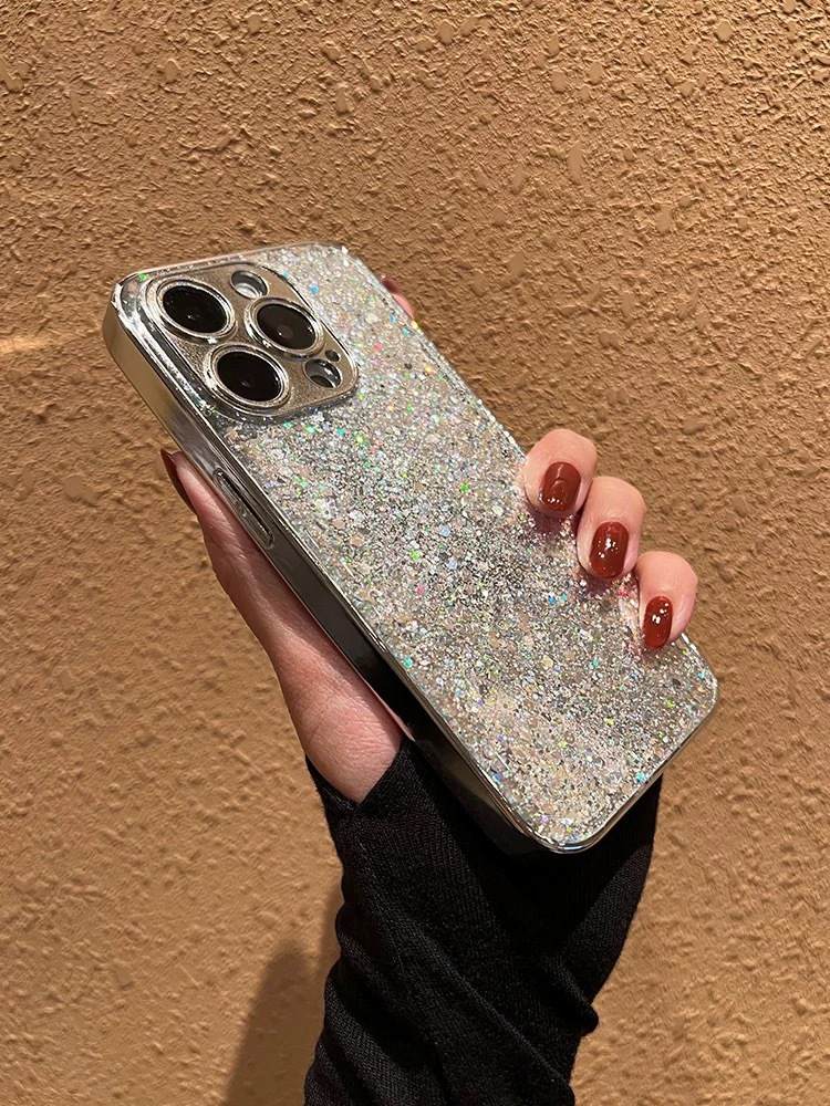 iPhone 12-16 Pro Case 6.1" Bling Glitter Shiny Case Cute Clear Transparent Full Protection Soft Shockproof Phone Cover for Women Girls