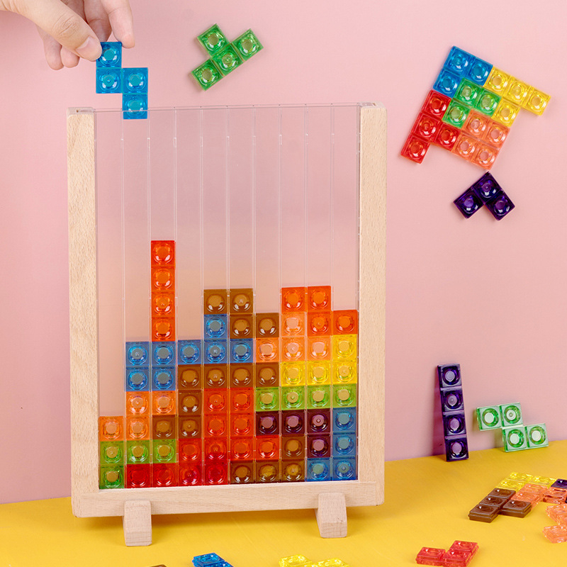 Color translucent Tetris puzzle board children's early education puzzle matching puzzle wooden block building block toys