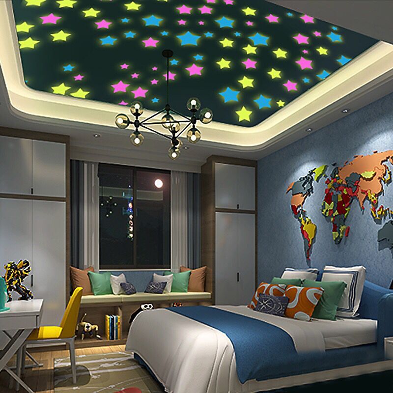 100 PCs/batch 3D stars luminous children's room bedroom luminous wall stickers living room wall stickers home decoration posters