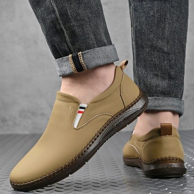 Men's Casual Leather Shoes, Breathable Soft Sole & Leather, Lazy Slip-On Bean Shoes, Driving Shoes