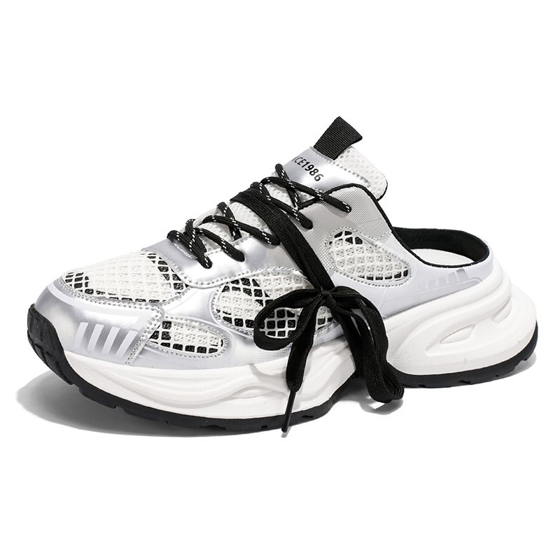 Youth Men Breathable Slip On Loafers Sneaker Teenagers Lace-Up Fashion Casual Footwears Male Platform Sports Shoes Daily LeisureSilver Black