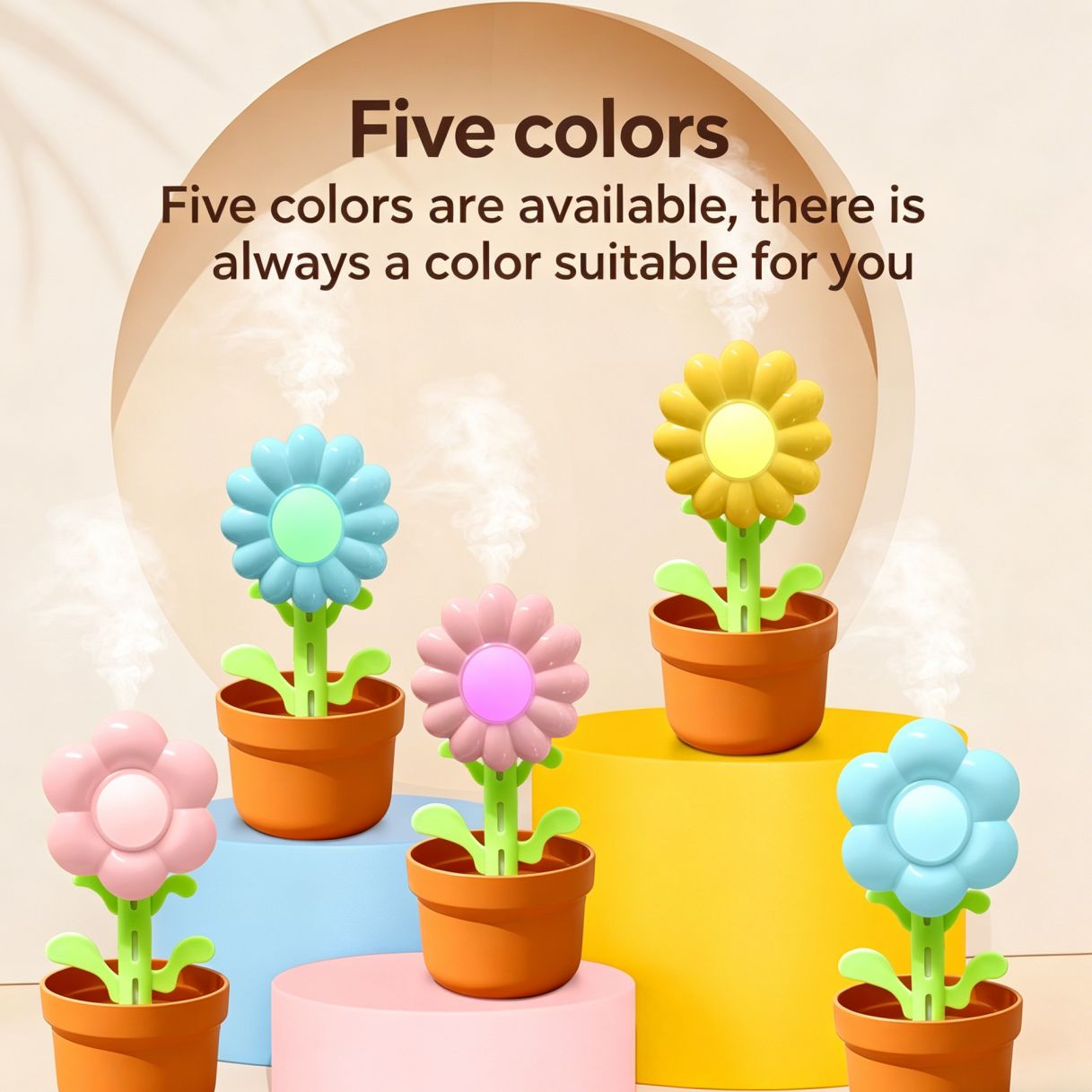 Cute Flower Humidifier, Large Mist Cool Mist Humidifier with 7-Color Night Light, USB Portable Humidifier for Home Bedroom Dorm Car, Creative Desktop Aroma Diffuser
