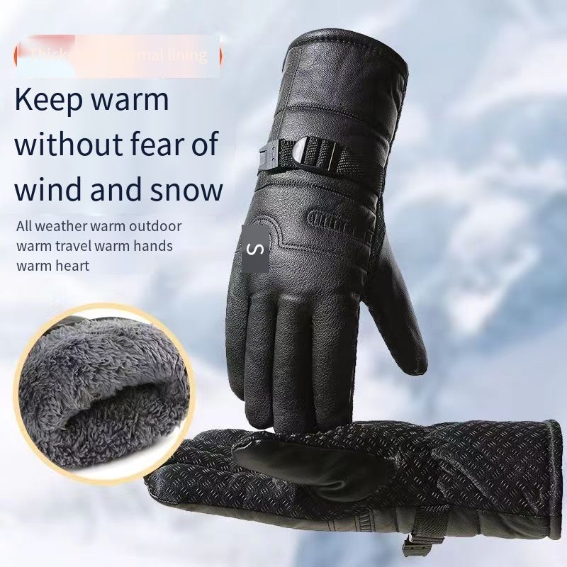 Men's riding gloves Warm waterproof windproof motorcycle riding PU cotton gloves