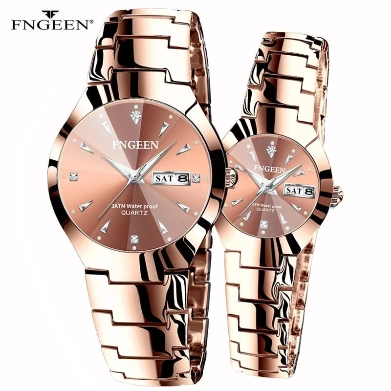 FNGEEN 5808 Relogio Feminino Couple Watch Men Quartz watch for Lovers Luxury Womens wristwatch Stainless Steel Waterproof

