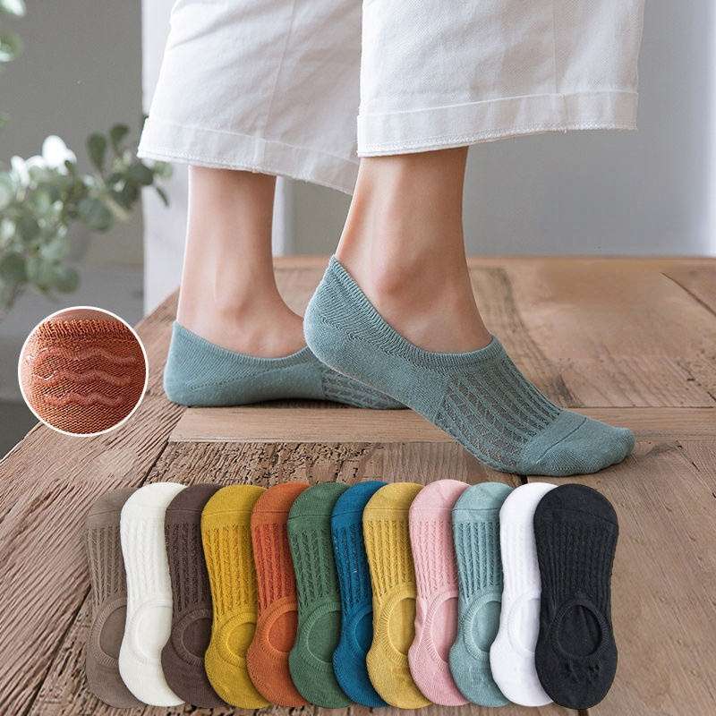 10pcs Women Invisible Boat Socks Summer Mujer Silicone Non-slip Chaussette Ankle Low Female Cotton Show Breathable Calcetines