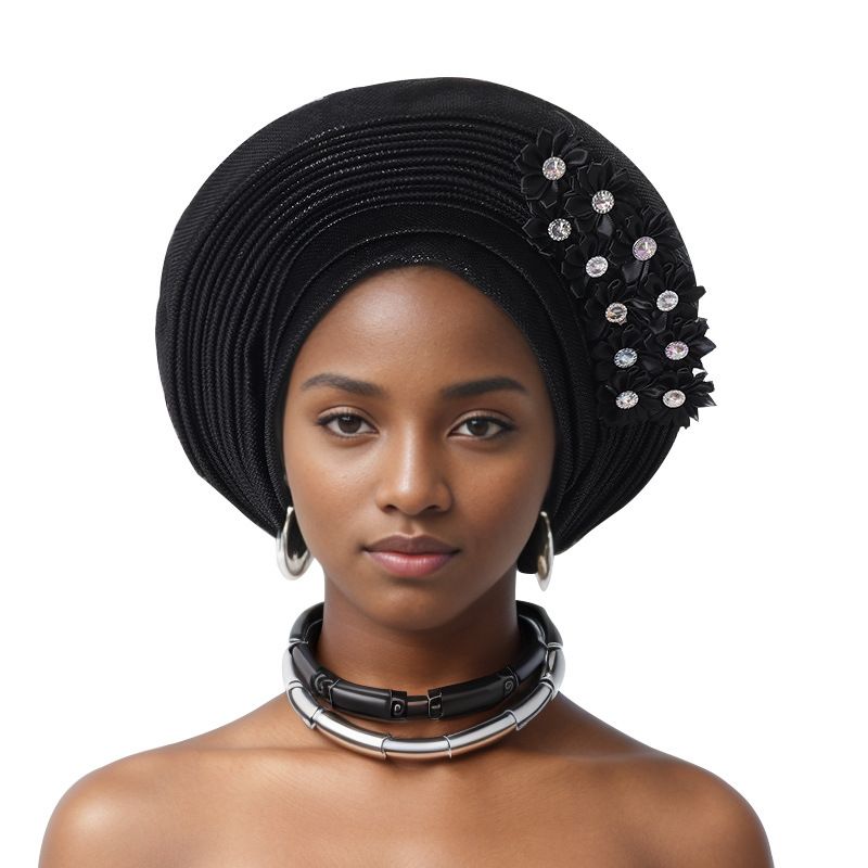 New Product Selection - Selected Sticky Flower Heavy Silk Layered Tie Aso Oke Ghana Kenya Wedding Party Festival Women's Hat [Surprise Offer]