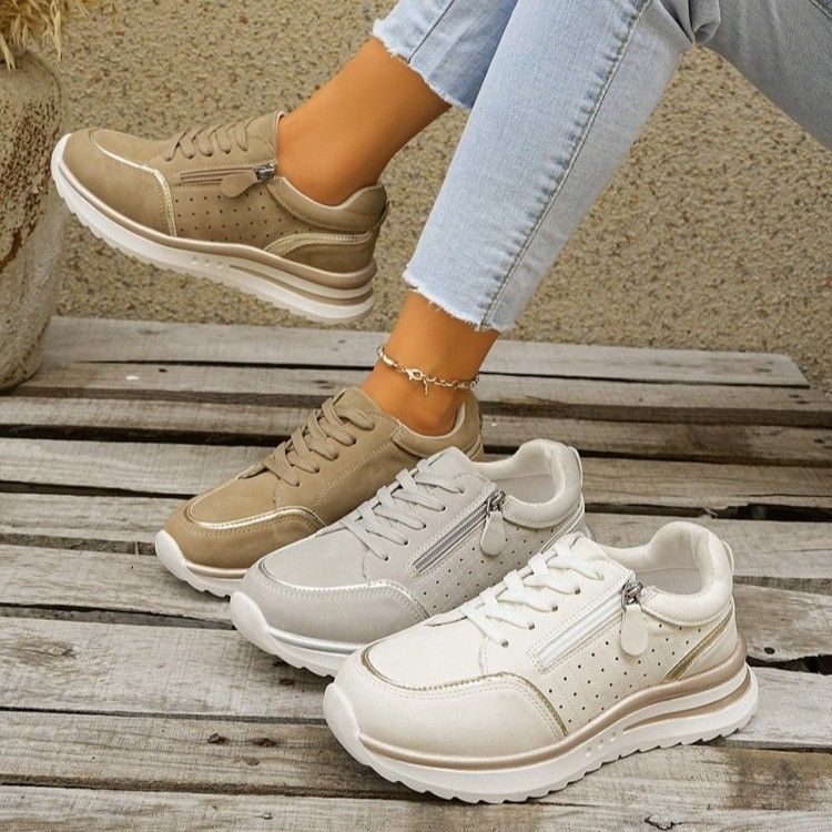 2025 Fall New Large Size Side Zipper Sneakers Women's Breathable Platform Comfortable Cross-Border Running Shoes