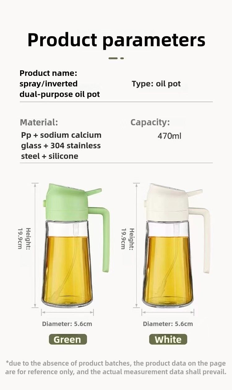 470ml Glass Oil Dispenser Bottle - Dual-Function Spray & Pour, Wide Mouth, Leak-Proof Design, Ergonomic One-Handed Use, Easy to Clean, Drip-Free Kitchen Oil Container  