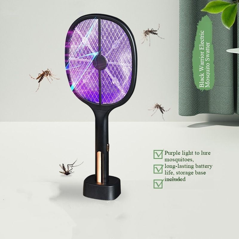 New 2 in 1 Electric Mosquito Swatter USB Rechargeable Household Mosquito Killer Lamp with UV Purple Light Automatic Attic Trap Electric Shock Bug Zapper for Home Indoor