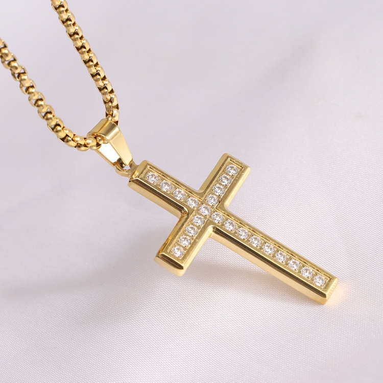 Cross necklace male female jewelry Europe and America street Hip Hop Titanium steel Diamond inlay Stainless steel Cross Pendant CRRSHOP men women gold black silvery necklace 