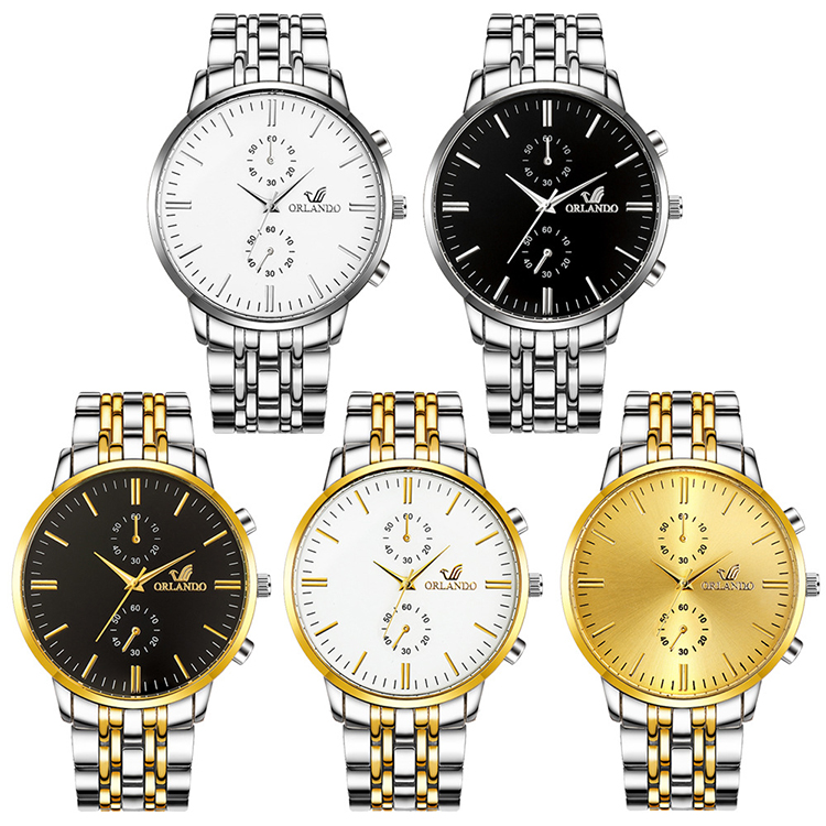Men Watches New ORLANDO Fashion Quartz Watch Men's Silver Gold Plated Stainless Steel Wristwatch Masculino