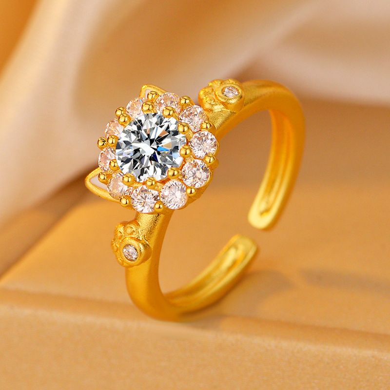 Spinning Lucky Cat Adjustable Ring – Elegant Minimal Luxe Open Band