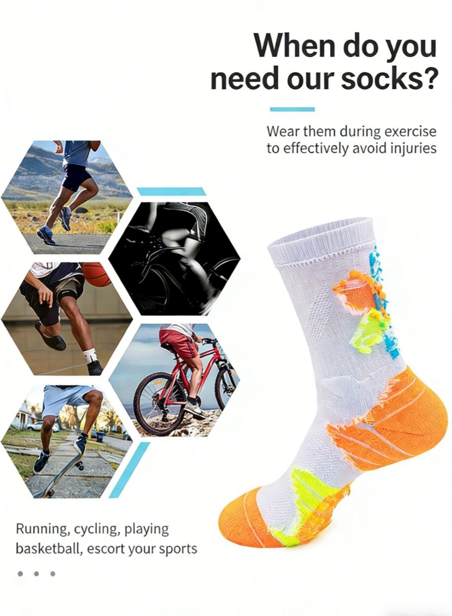 Men's High-Calf Marathon Running Socks, Professional Basketball Socks with Thickened Terry Sole, Cushioned Shock Absorption Athletic Socks for Running, Basketball, Training
