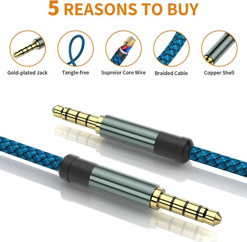 AUX Cable 4 Pole, 3.5mm to 3.5mm Auxiliary Stereo Audio Nylon Braided Aux Cord Compatible Car Home Stereos,Speaker,iPhone iPod iPad,Headphones,Sony