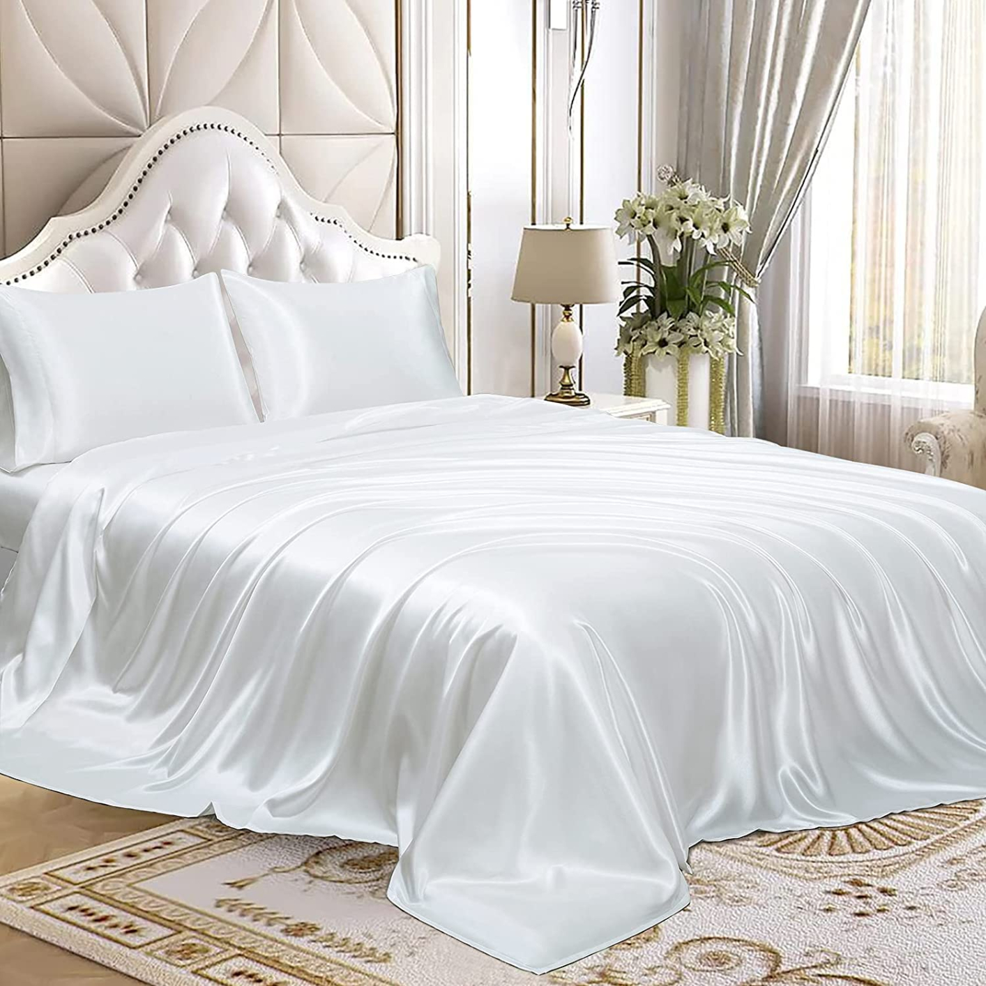 JT013-35 4PCS Bed Sheets Set, Hotel Luxury Bedding Sheets & Pillowcases Including 1 Top Flat Sheet+1 Fitted Sheet+2 Pillowcases , Wrinkle Fade Stain Resistant
