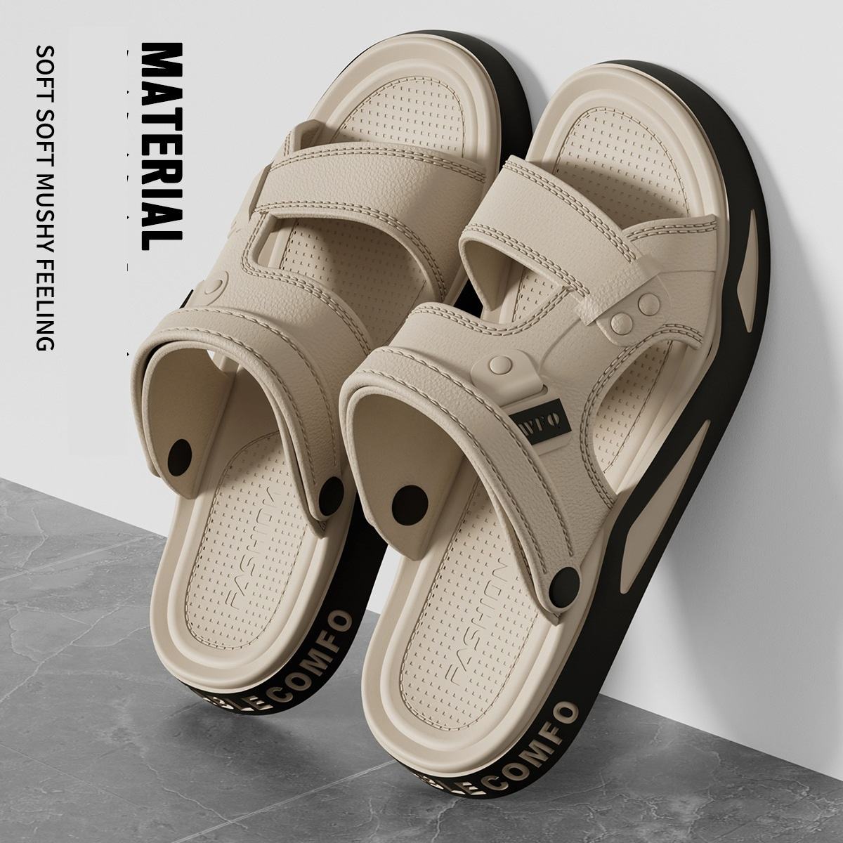 Men's Two-Strap Casual Slide Sandals, Thick Non-Slip Cushioned Summer Slippers, Breathable Indoor & Outdoor Footwear, 4 Colors Available, EU Size 40-45
