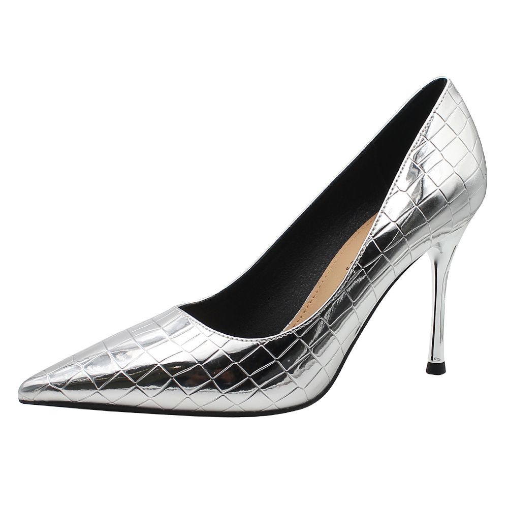 Heel Shoe Lady Heel Shoe Woman Checkered Patent Leather High Heels French Pointed High-Heeled Single Shoes Women's Fashion Temperament Banquet Shoes