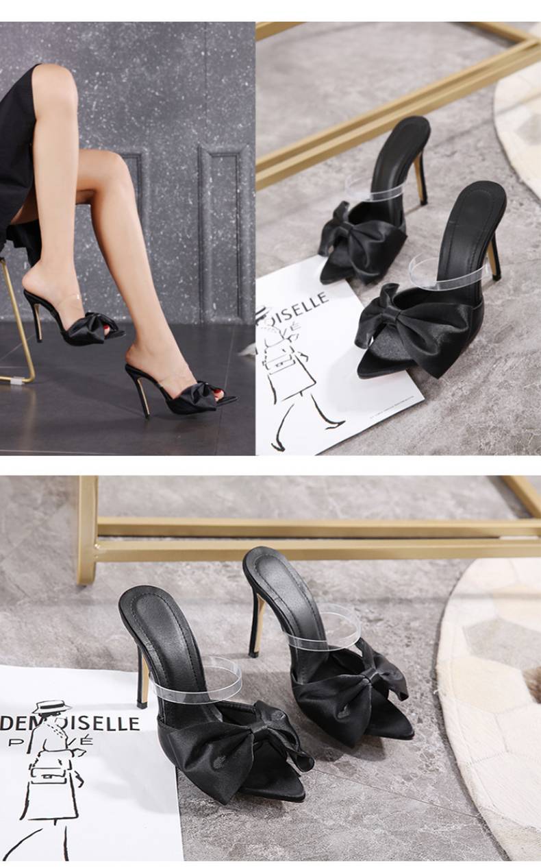128-81 Women Slippers Mule High Heels Slippers Sandals Flip Flops Pointed Toe Strappy Slides Party Shoes