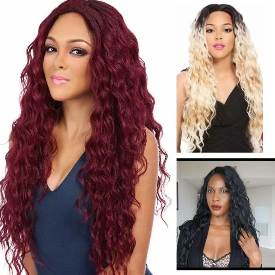 Wig European and American African ladies small curly wig middle parting long curly hair hand wrapped tube small curly hair